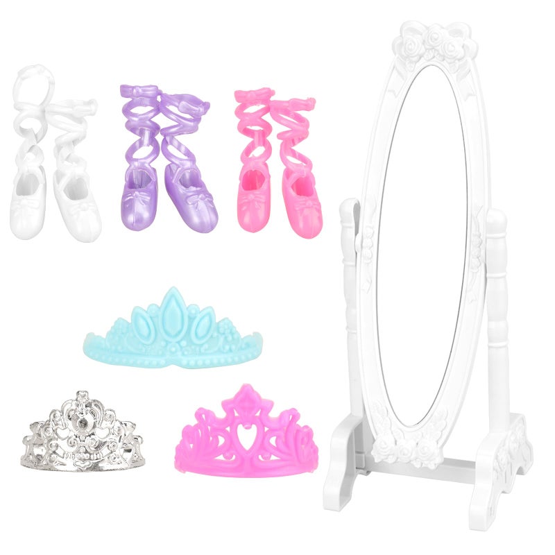 BARWA 3 Sets Ballerina Doll Clothes Ballet Outfits Dance Dresses Costume Mirror Tutu Skirt with 3 Shoes 3 Crown Accessories for 11.5 inch Girl Doll - Image 5